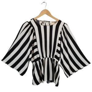 Savanna Jane Women's Striped Black White Peplum Blouse Top Size Small